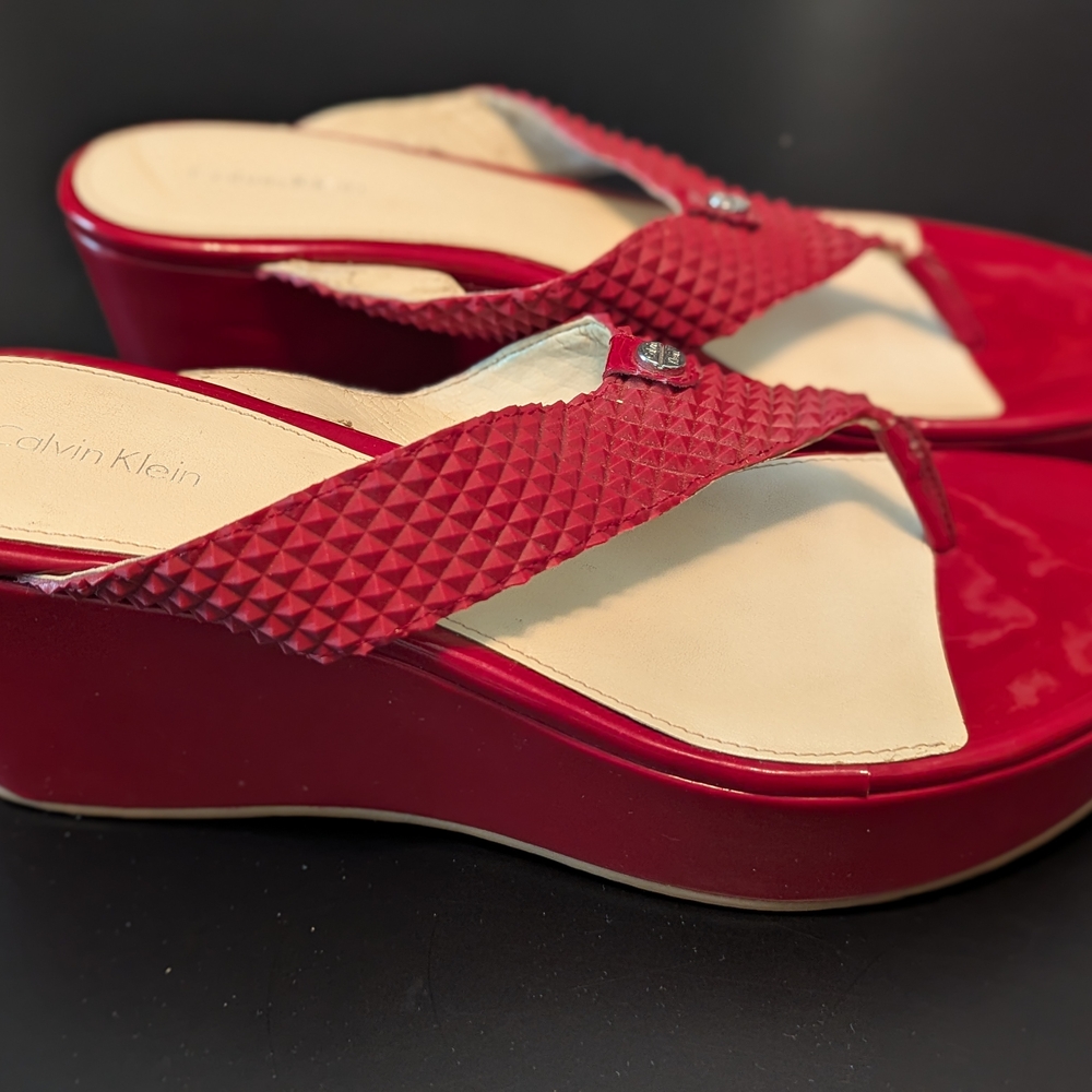 Calvin Klein Red Textured Wedges